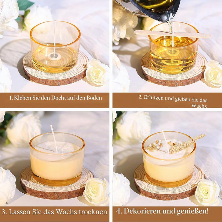 CONNOO 15 Stück 120 ml Amberfarbene Kerzengläser mit luftdichten Bambusdeckeln zum Kerzenmachen, wei