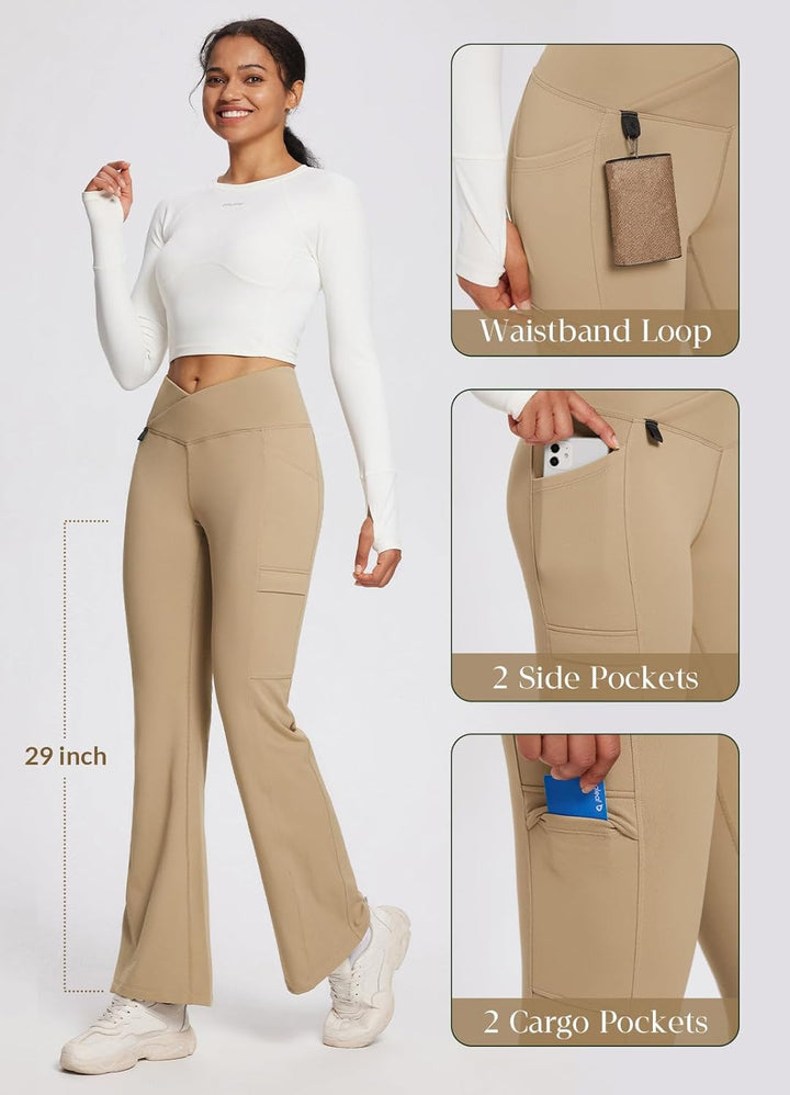 BALEAF Damen Thermo Hose Yogahose Bootcut Leggings Wasserabweisend Crossover Flare Leggings Warm Hig