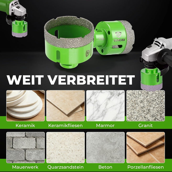 Diamantbohrer Set 11tlg Fliesenbohrer 6-68mm Trockenbohren | Schleifscheibe, Positionierhilfe, für F