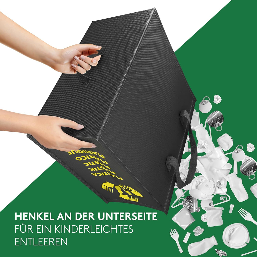 PTMS® Mülleimer 3 Fächer inkl. DECKEL - Mülltrennsystem Taschen für Papier, Glas & Plastik - Recycli