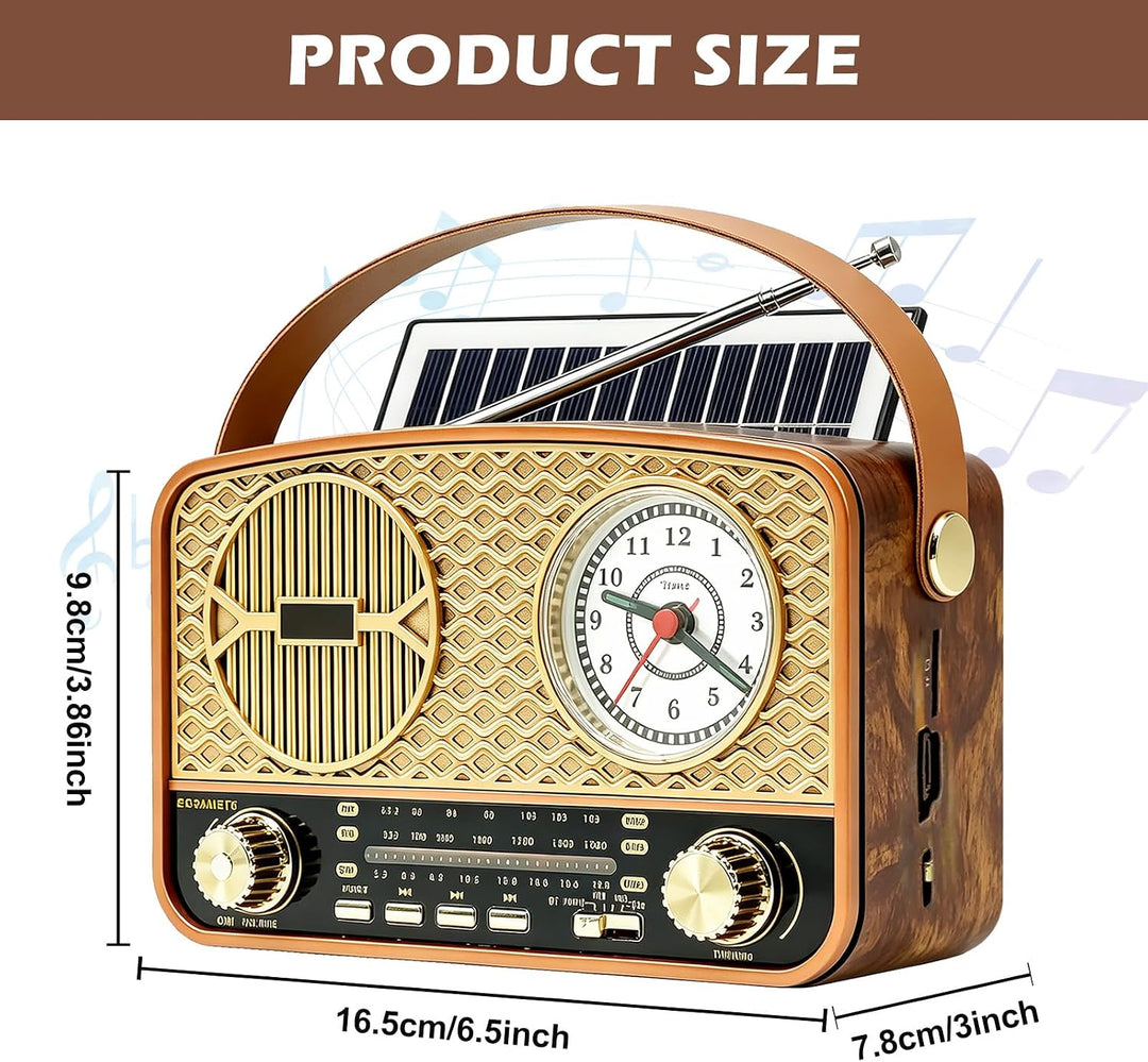 Solar Retro Radio AM/FM/SW, Retro Radio Mit Bluetooth, Vintage Kofferradio Mit Stromkabel, Wiederauf
