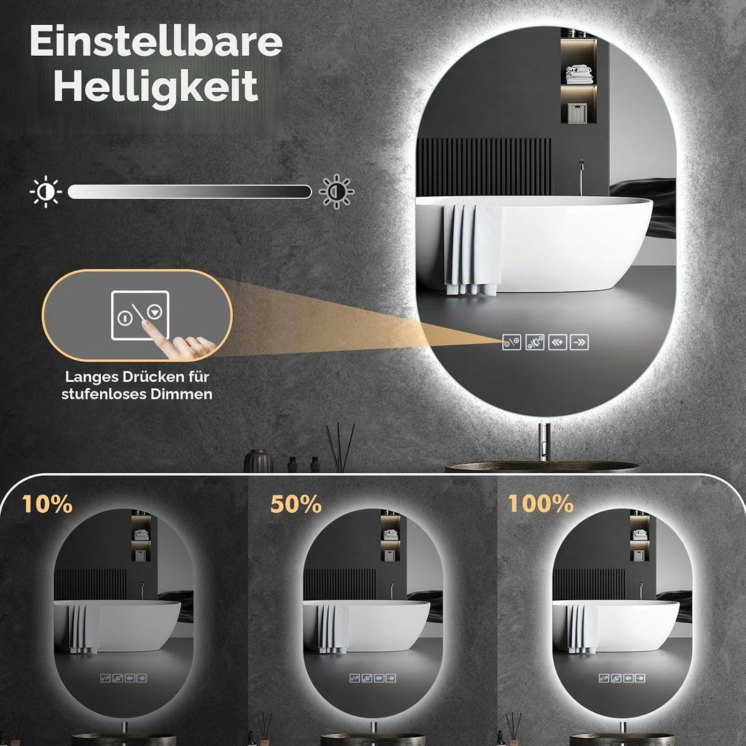 Badspiegel mit Beleuchtung mit Bluetooth Lautsprecher 50x75cm,Runden LED Badezimmerspiegel mit Entfo