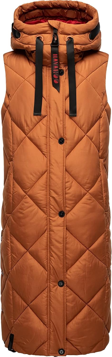 Navahoo warme Damen Winter Steppweste lang mit Kapuze Schnuckel XS-XXL S Rusty Cinnamon, S Rusty Cin