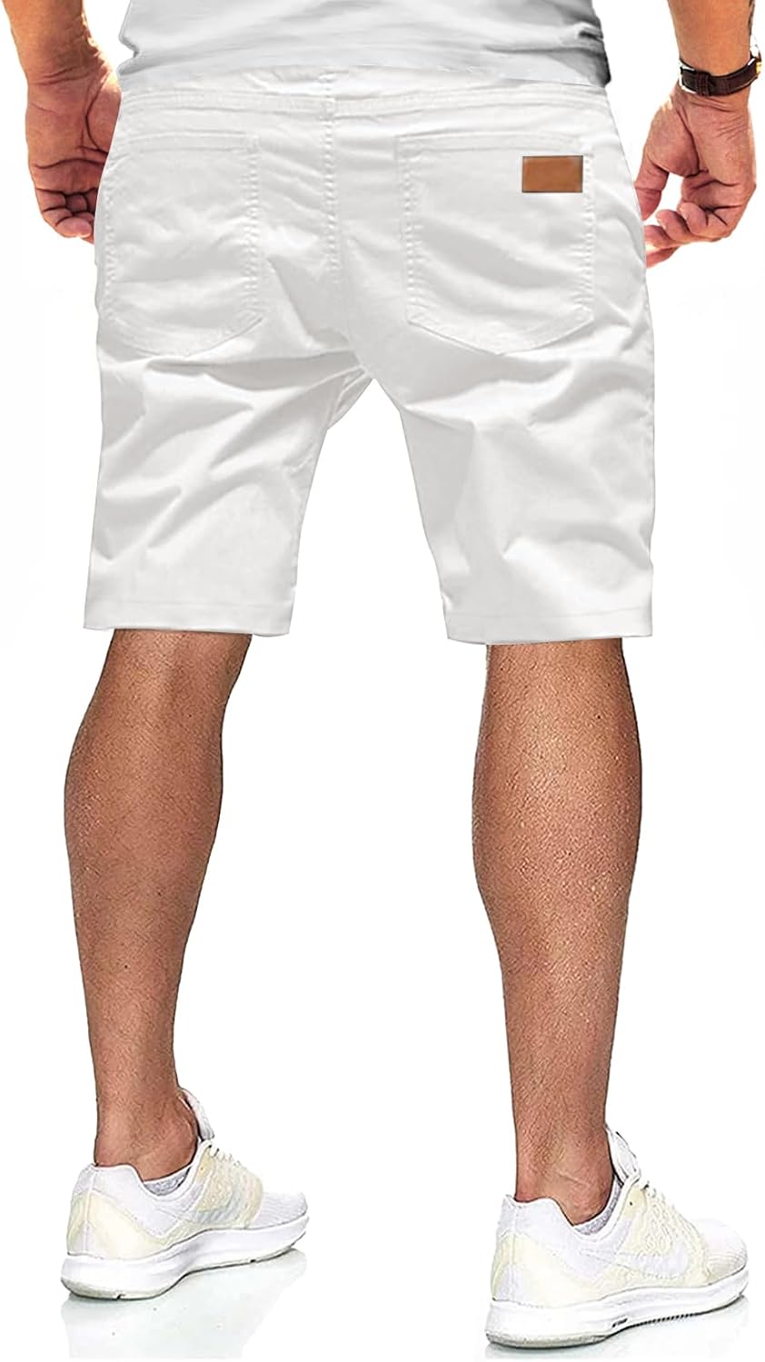 JMIERR Kurze Hosen Herren Shorts Herren Sommer Chino Baumwolle Elastische Taille mit Taschen L Weiss