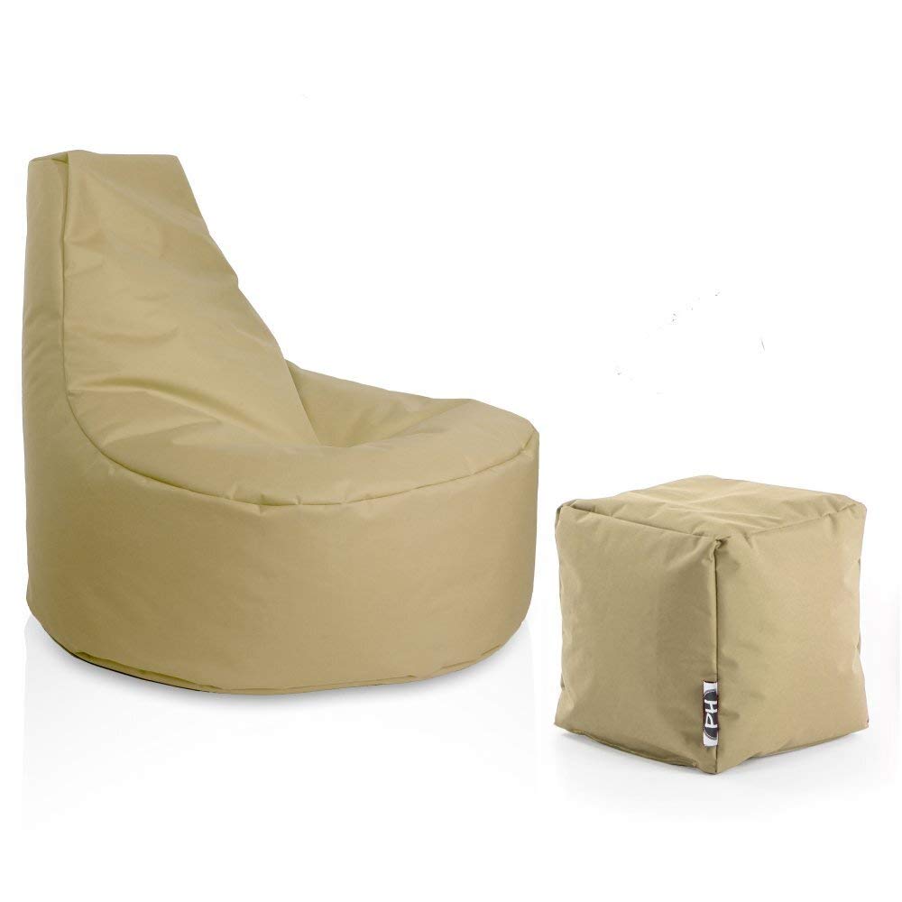 PATCH HOME Gamer Sessel Sitzsack inkl. Würfel Bean Bag Set Ø80cm, 30cm Sitzhöhe, 90cm Höhe + 35x35cm
