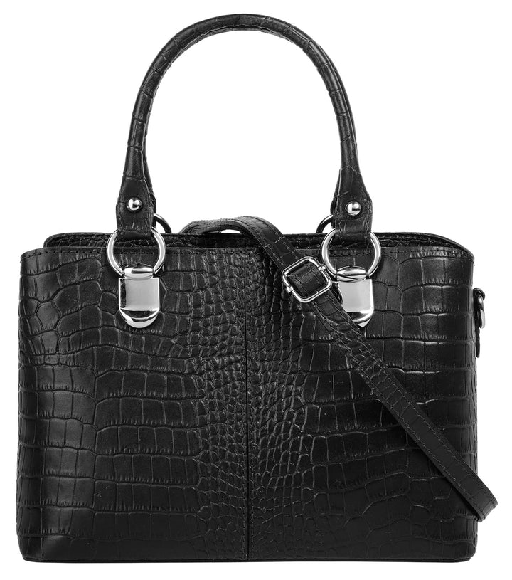 Umhängetasche Echt Leder Damen Made in Italy, Kroko-Optik Handtasche, Damen Schultertasche, elegante