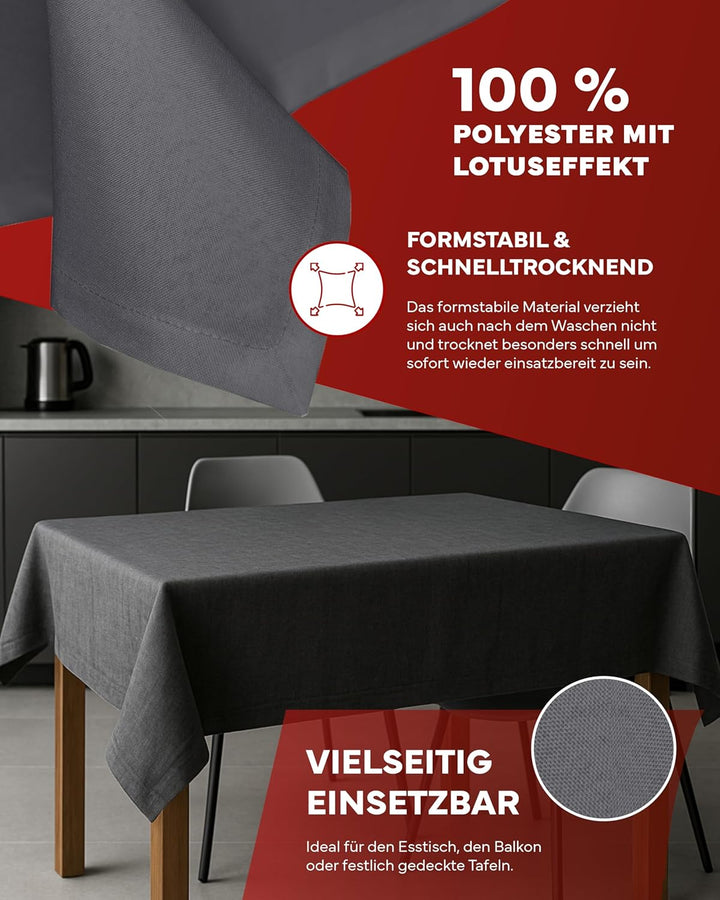 texpot Gartentischdecke 130 x 300 cm in Dunkelgrau mit Leinen Optik Lotuseffekt Fleckschutz Bügelfre