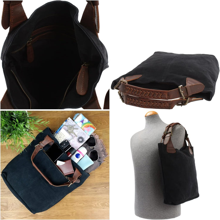 LECONI Henkeltasche Echt-Leder Wildleder Damentasche Handtasche für Damen Shopper für Freizeit, Büro