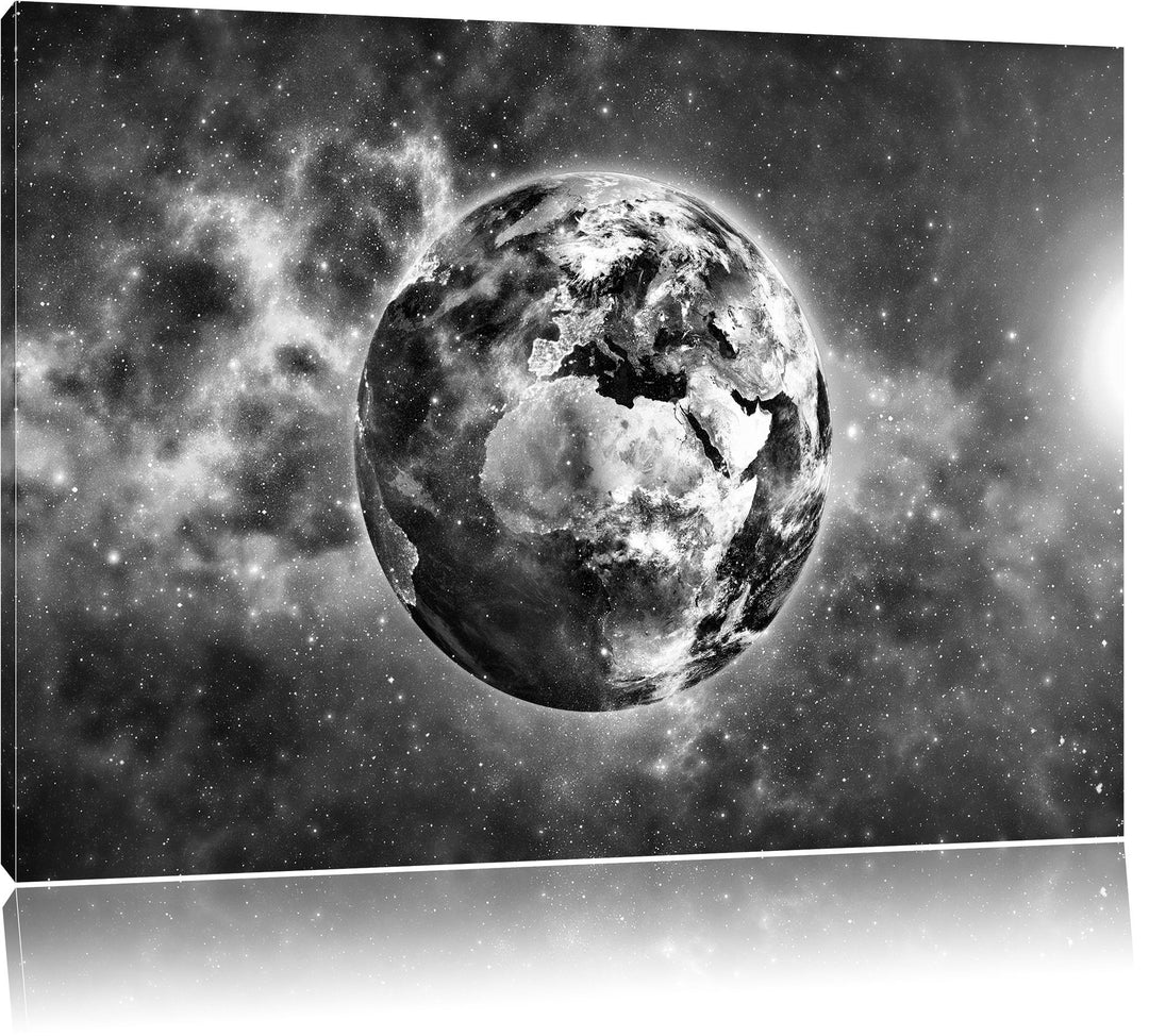 Pixxprint Erde im Universum / 100x70cm Leinwandbild bespannt auf Holzrahmen/Wandbild Kunstdruck Deko