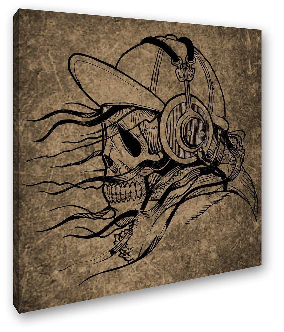 deyoli unheimlicher Totenkopf mit Kopfhörern Format: 70x70 Effekt: Sepia als Leinwandbild, Motiv auf