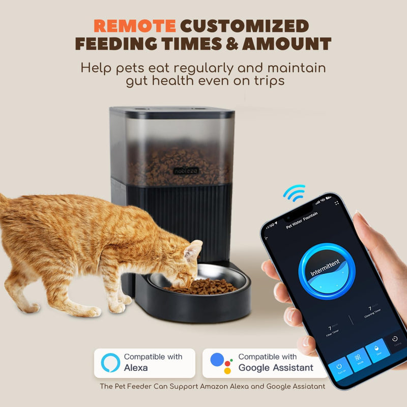 Nobleza - WiFi Automatischer Futterautomat für Katze & Hund, 4.2L Pet Feeder mit Timer, 10S Sprachau