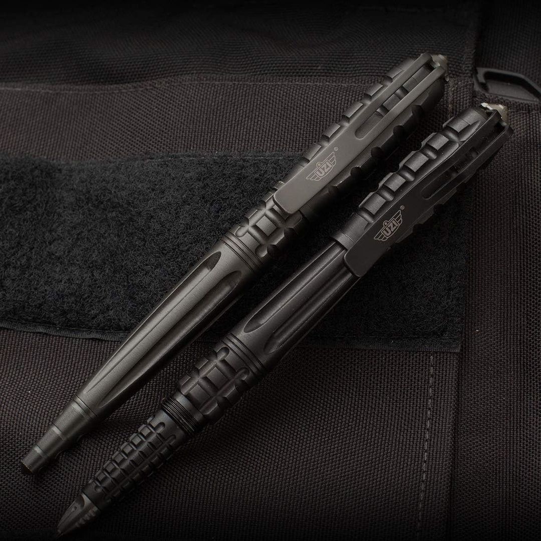 Uzi Kubotan Kugelschreiber mit Glasbrecher Black Edition Schwarz, Schwarz