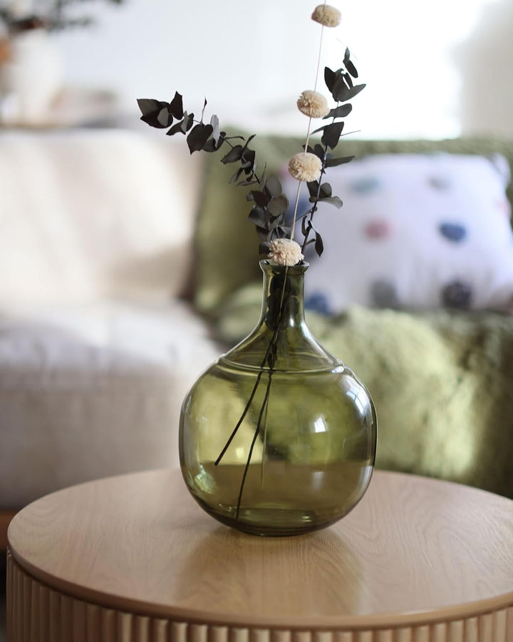 Blumenvase Glas grün 34 cm Tischdeko Ballonvase Flaschenvase Boho Modern Achaar