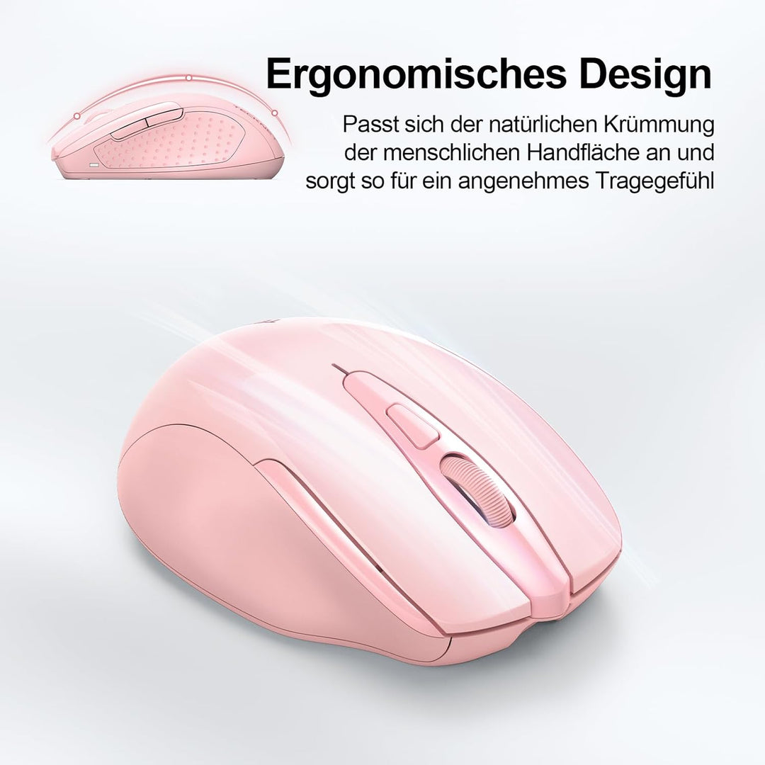 TECKNET Bluetooth Maus, Wiederaufladbare Maus Kabellos(DREI Modi: BT 5.0/3.0 + 2.4G), 4800 DPI, Ergo
