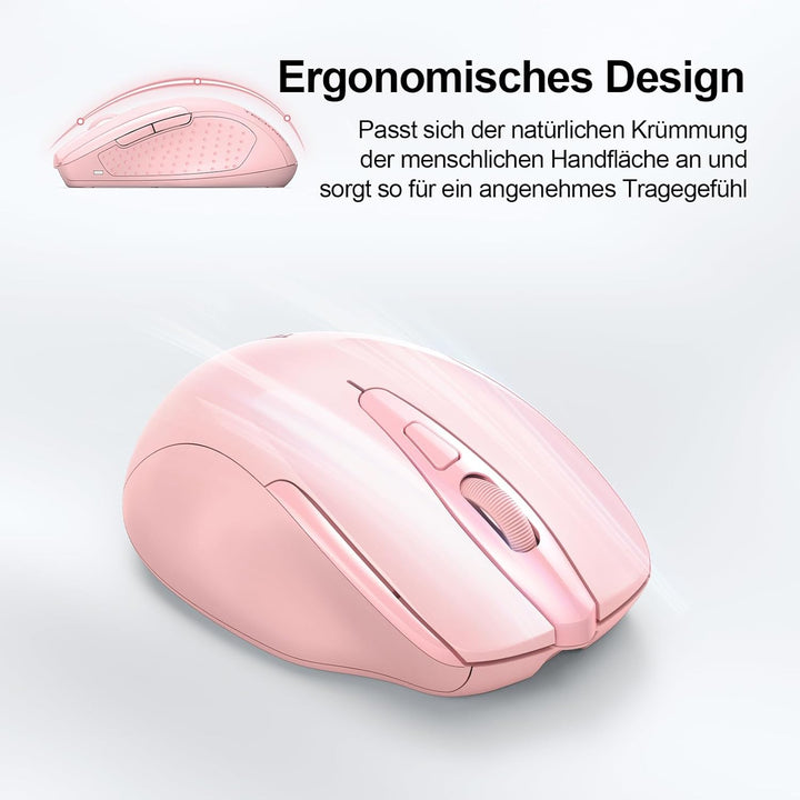 TECKNET Bluetooth Maus, Wiederaufladbare Maus Kabellos(DREI Modi: BT 5.0/3.0 + 2.4G), 4800 DPI, Ergo