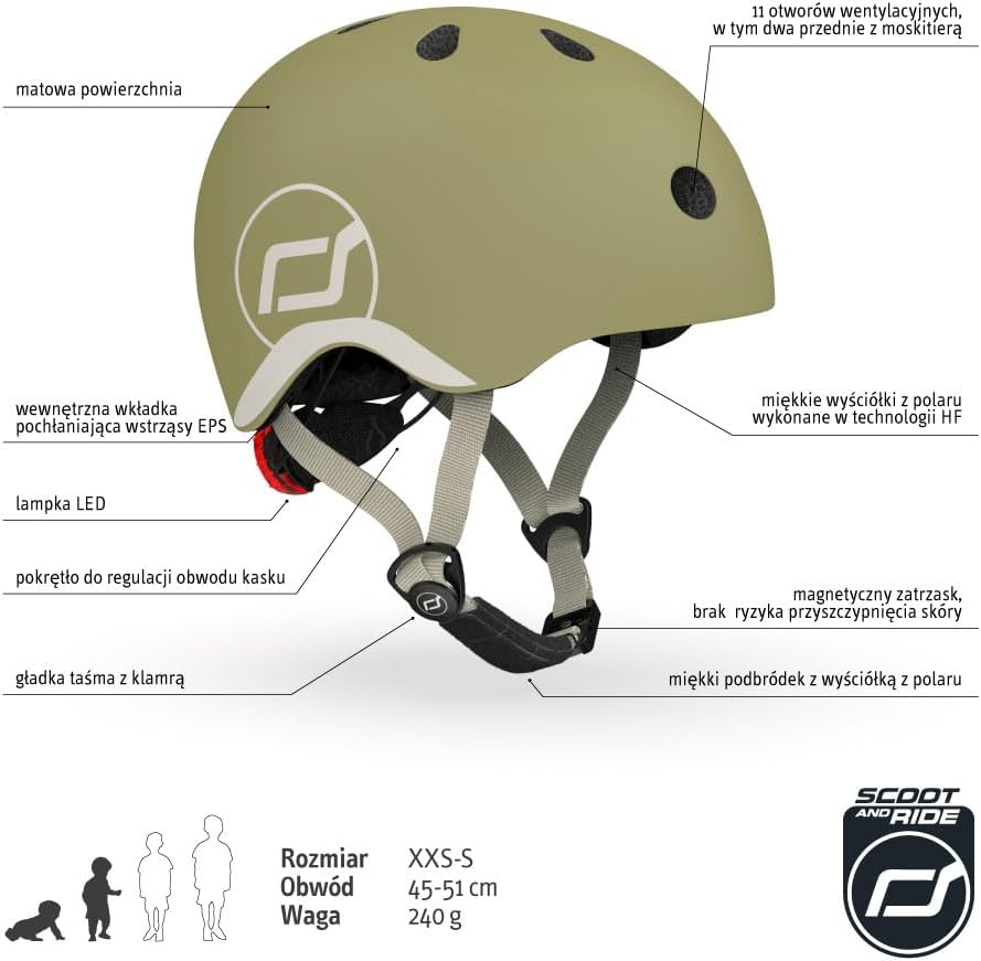 Scoot and Ride Babyhelm mit verstellbaren Trägern, Mattes Finish, Grössen XXS, inklusive LED-Sicherh