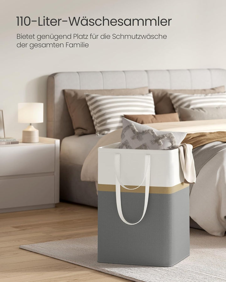 SONGMICS Wäschekorb 2er Set, 110 L Wäschesammler faltbar, mit kurzen und langen Griffen, leicht zu t
