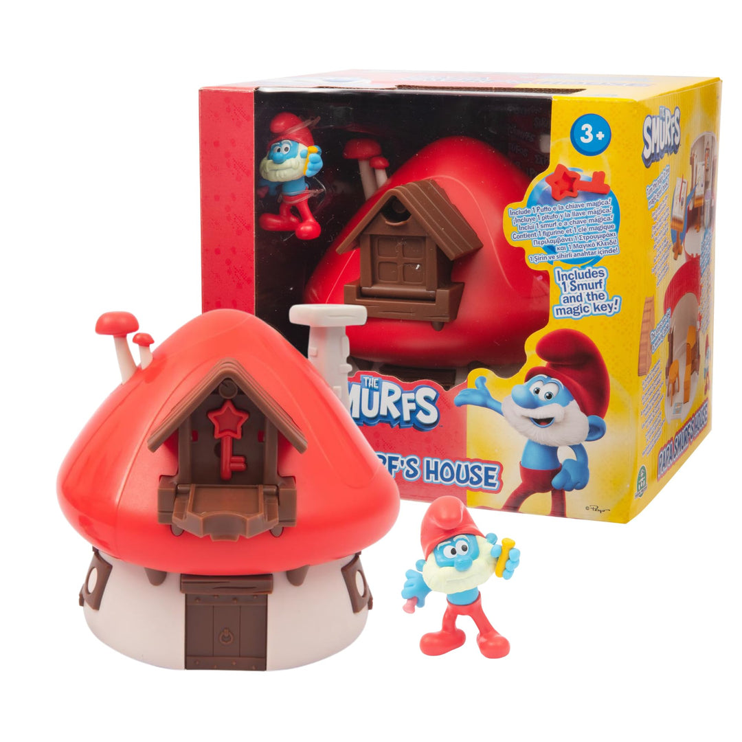 PITUFOS The Smurfs Magic Key Playset Papa House, Figurenhaus, Häuschen mit Kartoffelfigur 5 cm, Inne