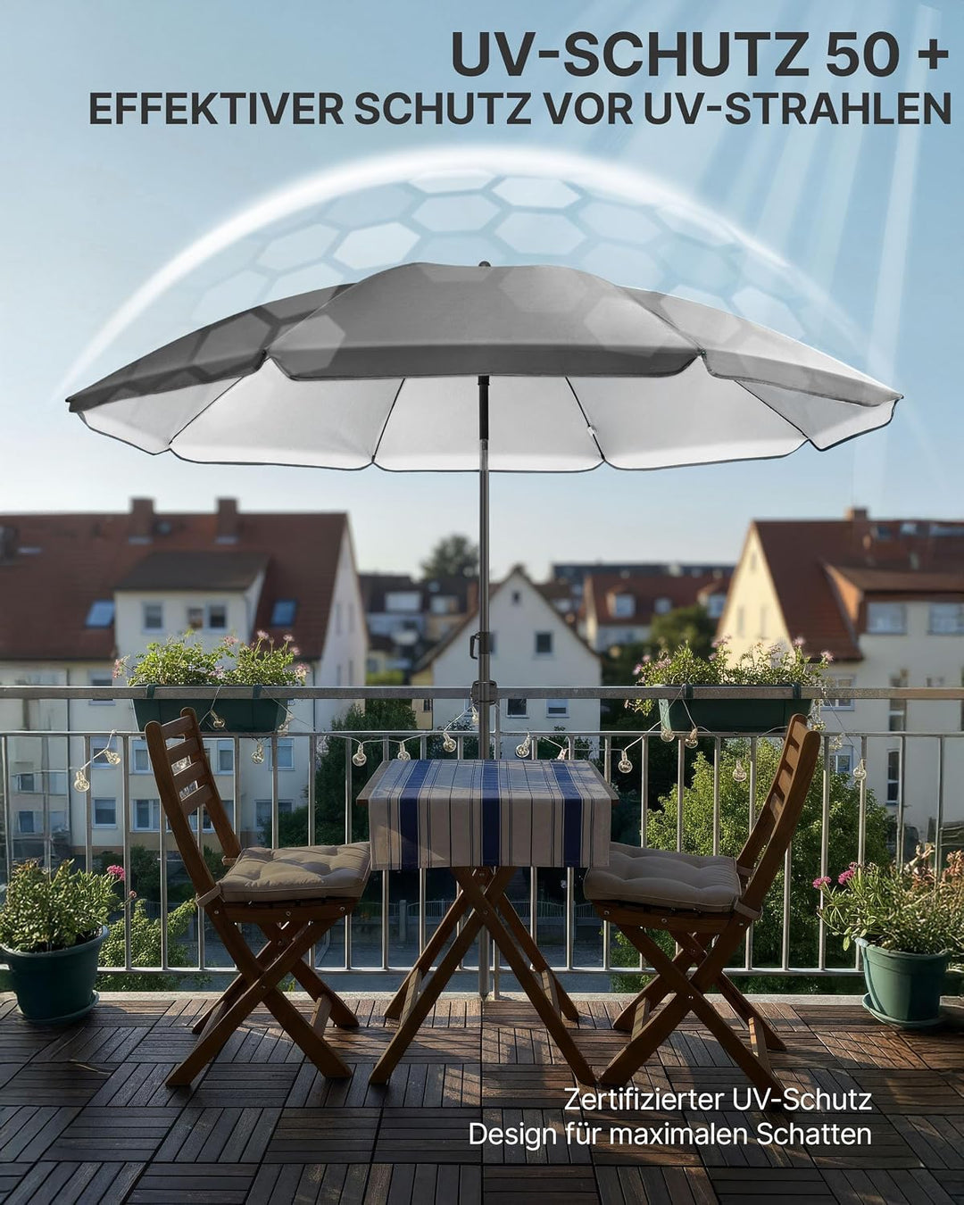 4smile Sonnenschirm Strand Ø 200 cm, Anthrazit, Sonnenschirm Balkon | Strandschirm windfest stabil,