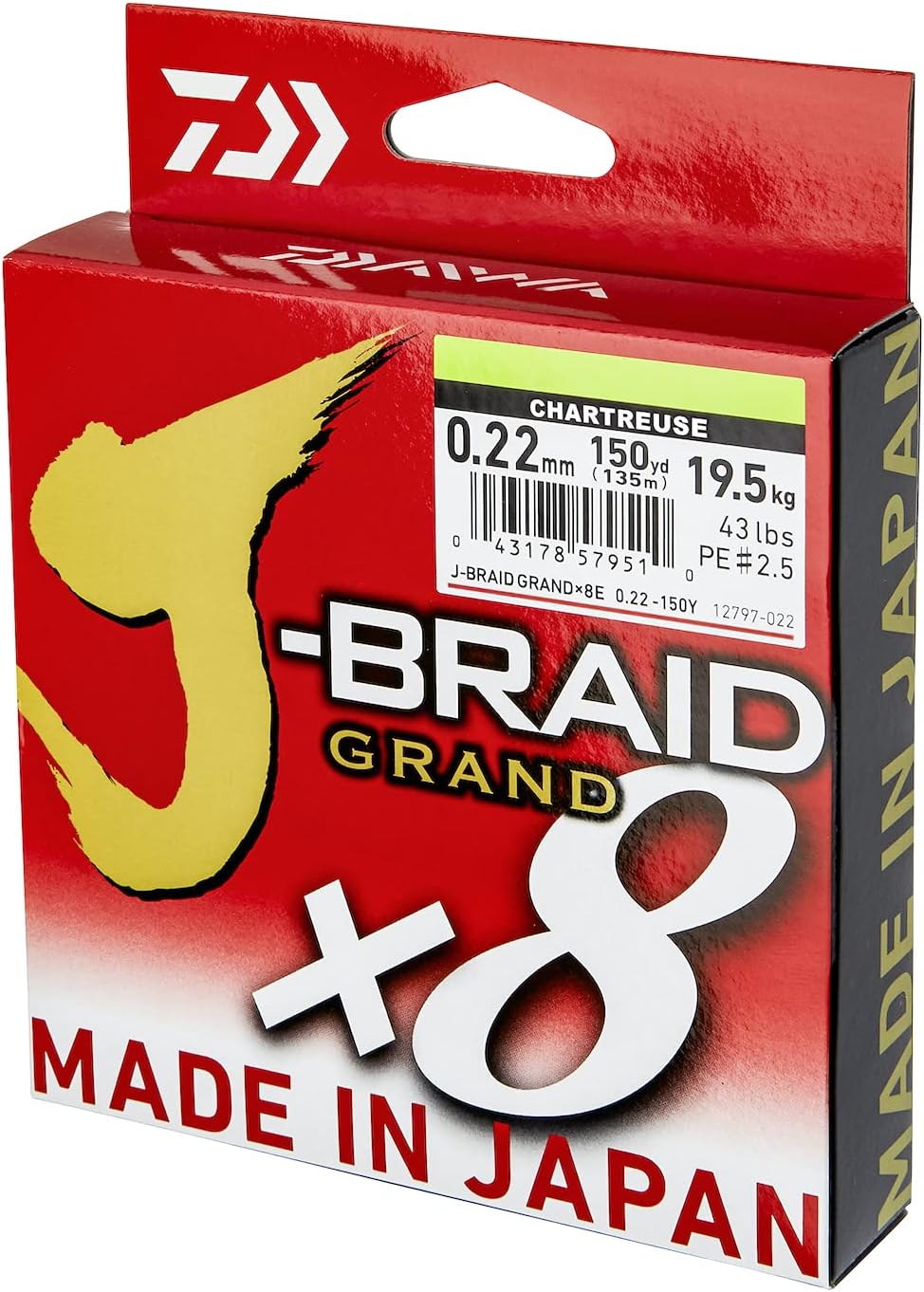 Daiwa J-Braid Grand x8E, 1350m, Chartreuse, Geflochtene Angelschnur 1350m/0.24mm, 1350m/0.24mm