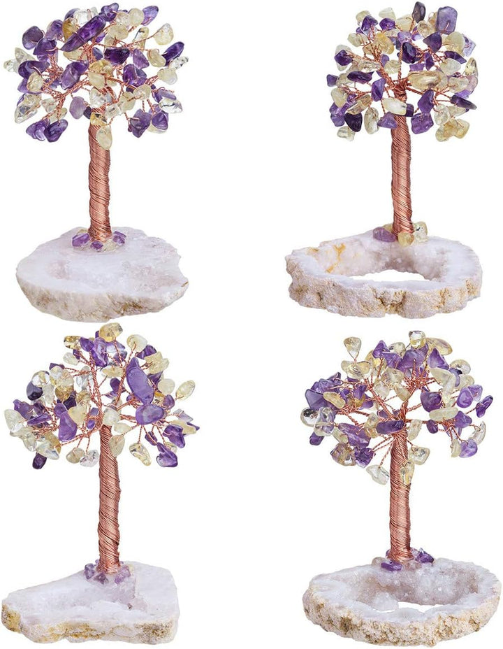mookaitedecor Amethyst &amp; Citrin Natural Crystal Money Tree mit Druzy Geode Quarzsockel, Kupferdraht