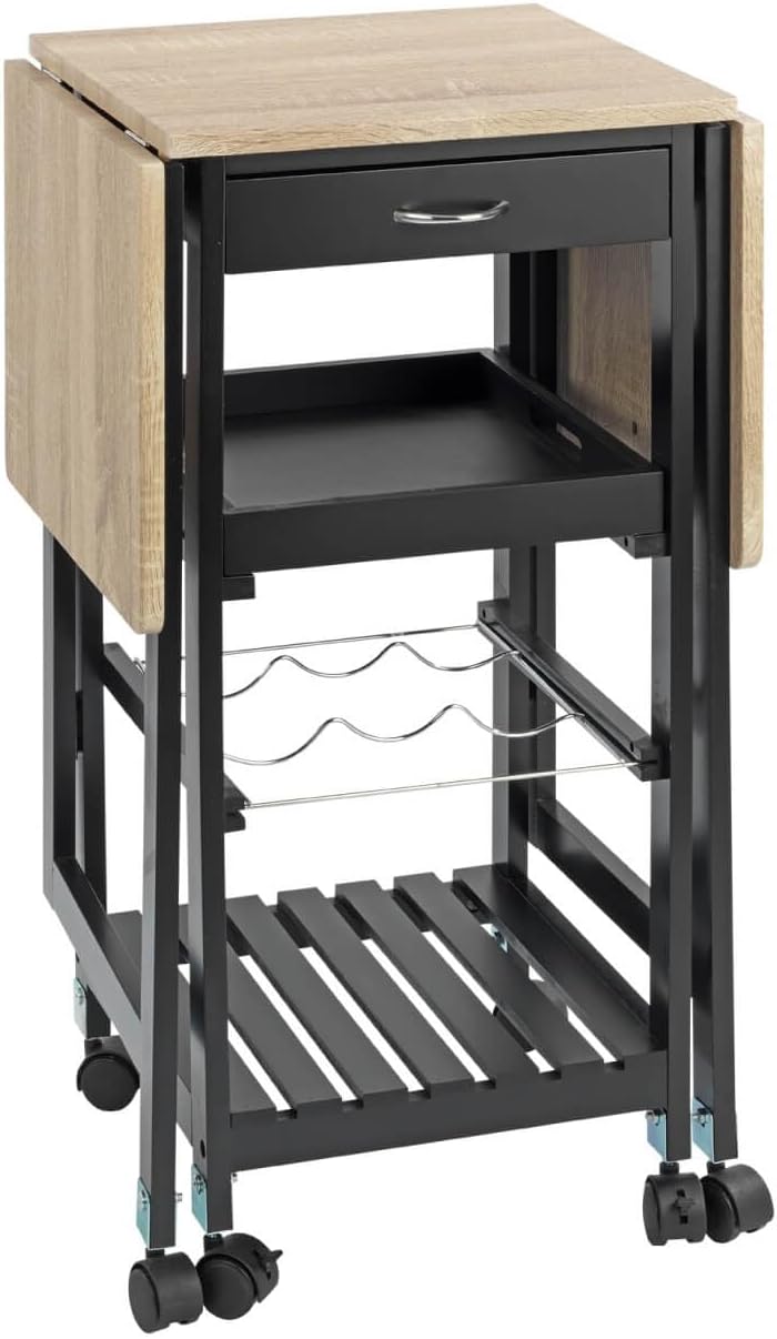 Maximex Küchenwagen mit Rollen 97x77x37cm, rollbarer Servierwagen mit ausklappbaren Seitenteilen & h