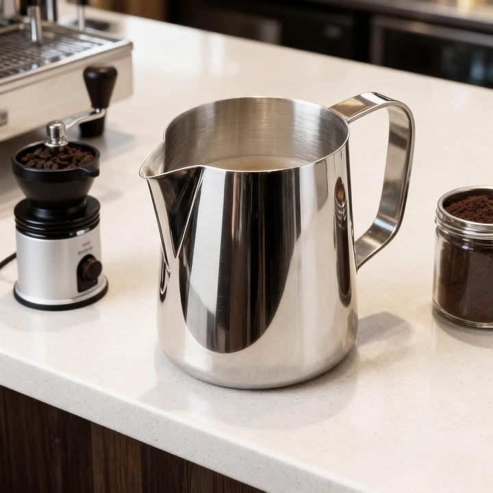 3 Stück Milchkännchen Edelstahl, 150ml Milch Pitcher Aufschäumen, Silber Milchschaumkännchen, Aufsch