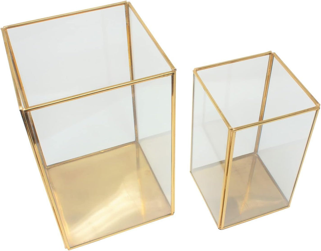 LaLe Living Laterne BATU 2er Set aus Eisen in Vintage Gold, Windlicht für Stumpenkerzen und Teelicht