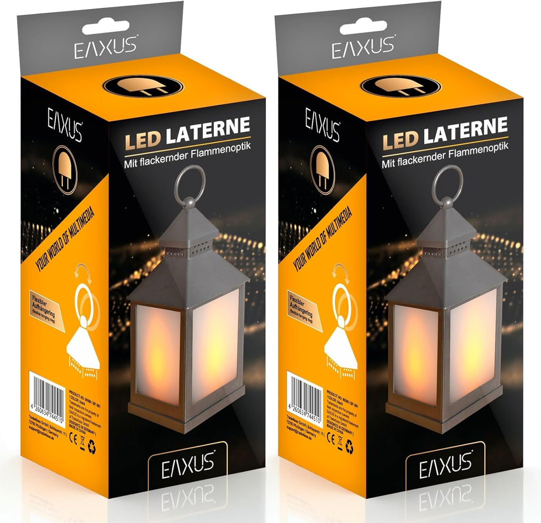Eaxus® 2er Set LED Laterne für Draussen - Notfallleuchte Blackout. Windlicht mit Flammeneffekt Kerze