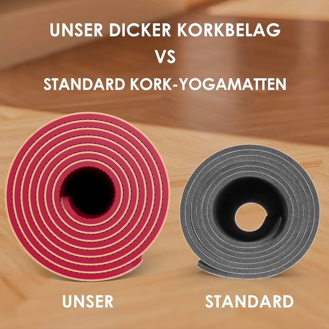 Yogamatte Kork – Rutschfeste Yoga Matte, Einzigartiges Design, Naturkautschuk TPE Gymnastikmatte, Tr