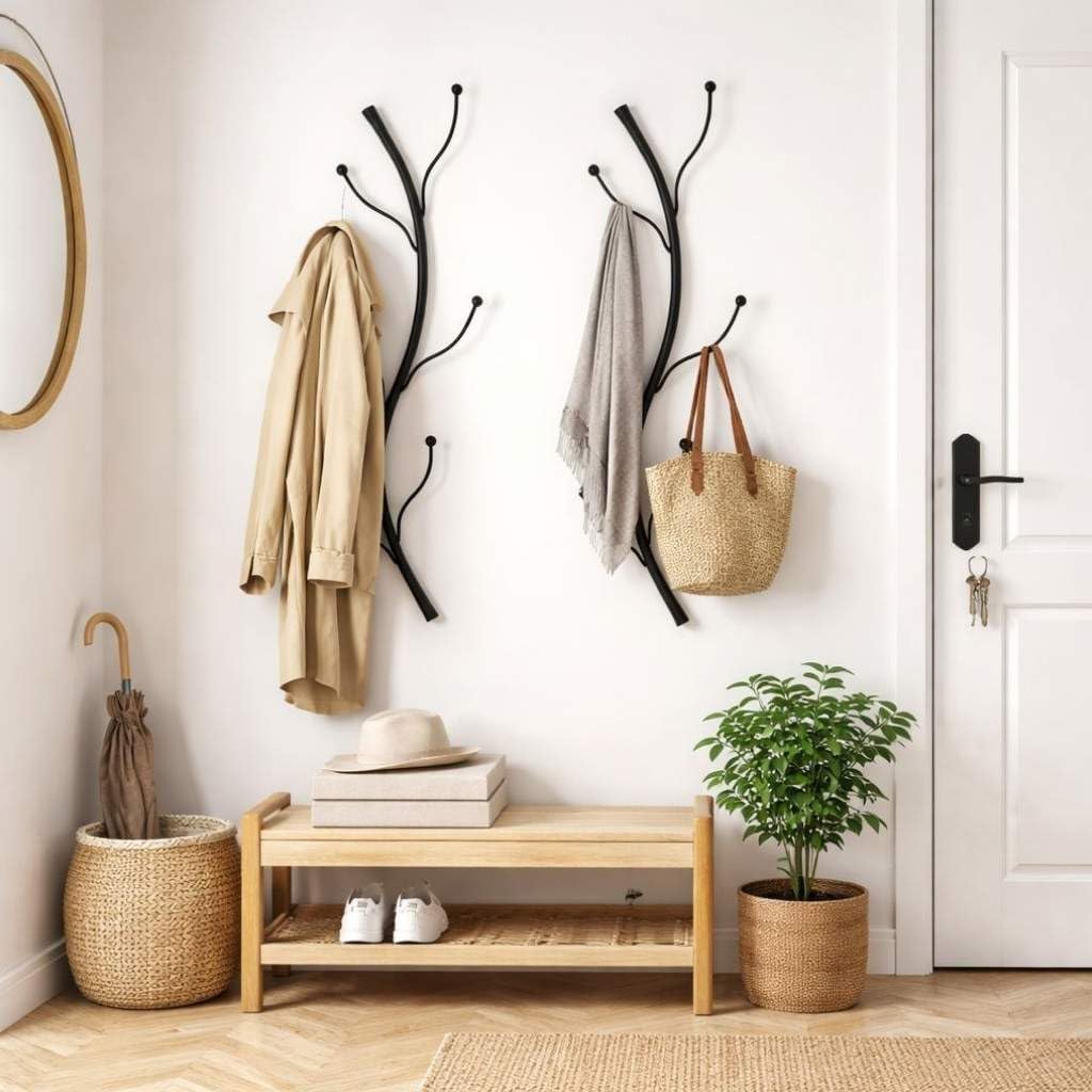 DanDiBo Wandgarderobe Schwarz Metall 2er Set Flora Garderobe Wand 93861 Garderobenhaken Flurgarderob