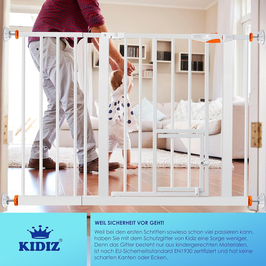 KIDIZ® Türschutzgitter Absperrgitter Treppengitter Kindergitter | mit Türe für Hunde und Katzen, Hau