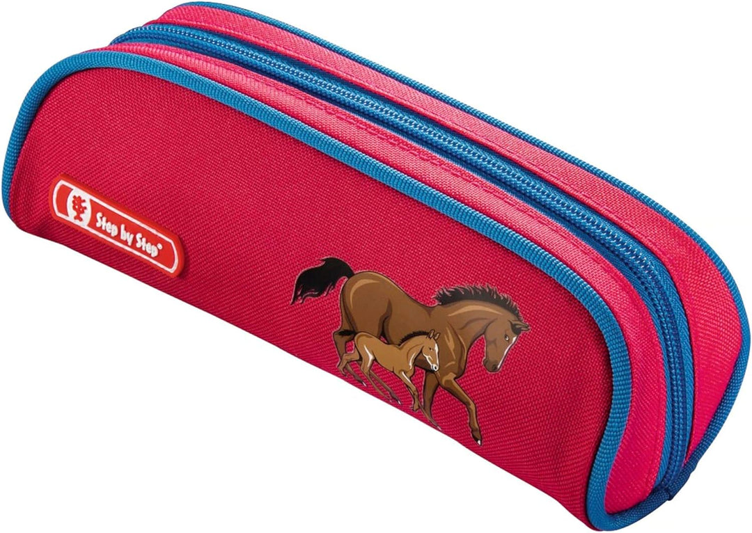 Step by Step Schulranzen-Set LIGHT „Horse Family“ 4-teilig, blau-rot, Pferde-Design, ergonomischer T