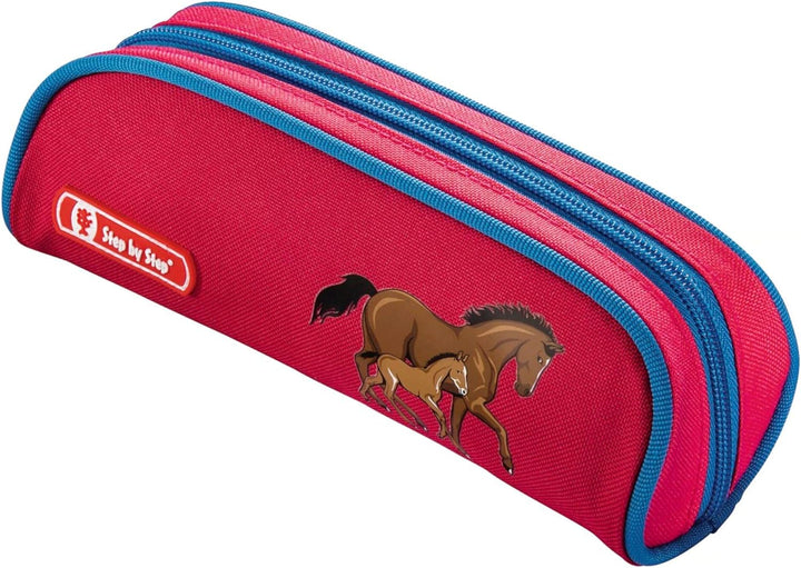 Step by Step Schulranzen-Set LIGHT „Horse Family“ 4-teilig, blau-rot, Pferde-Design, ergonomischer T
