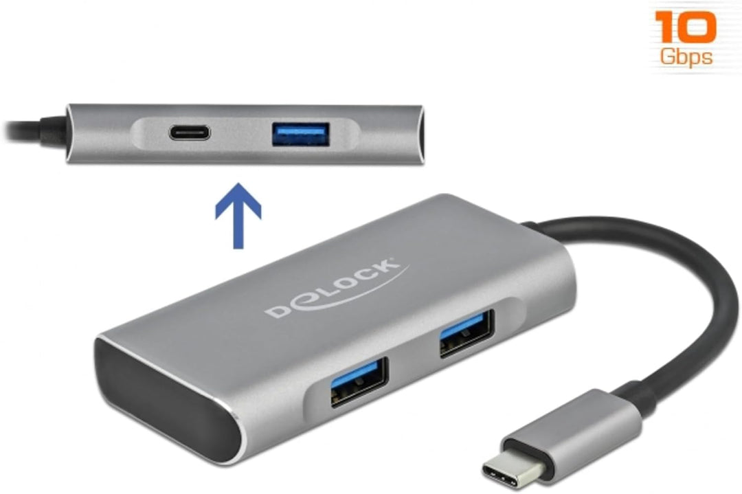 Delock Externer USB 3.2 Gen 2 Type-C Hub mit 3 x Typ-A und 1 x Type-C