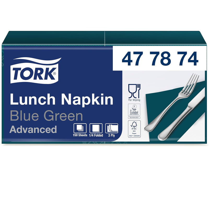 Tork 477874 Soft Lunchservietten Blaugrün / 3lagige, saugfähige Papierservietten Türkis / Vielfältig