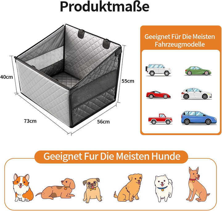 Hunde Autositz für Rückbank 55.6×57×73.6×41 cm – Wasserdichter &amp; Rutschfester Hundesitz Auto mit 4 B