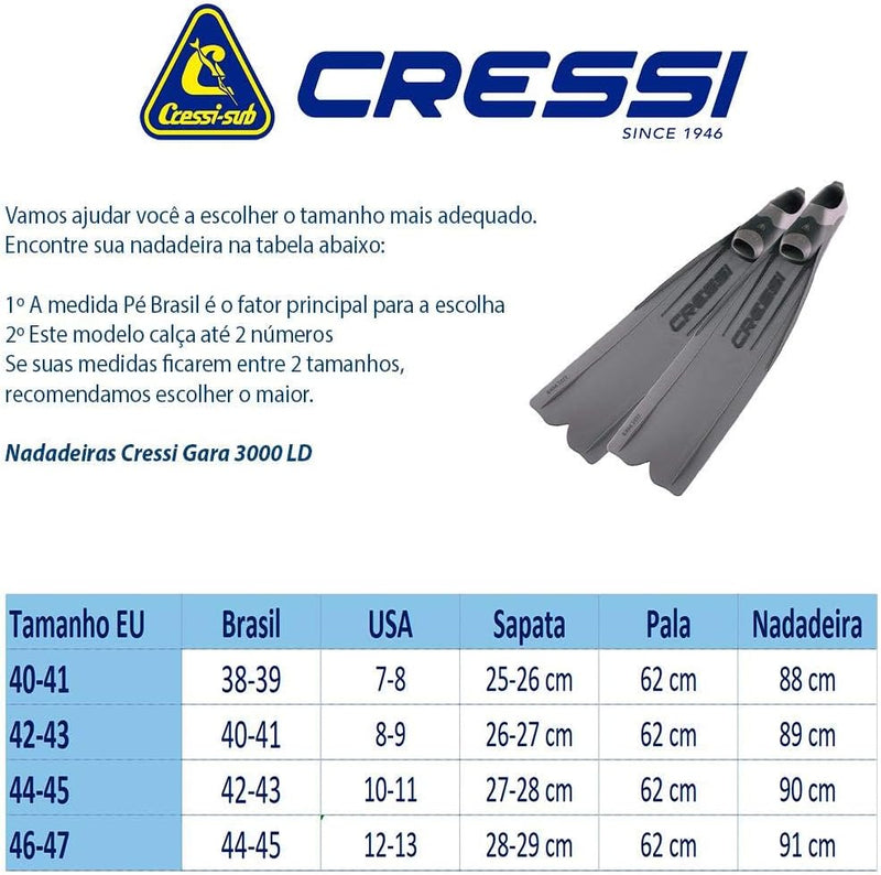 Cressi Gara - Lange Flossen für Apnoe / Freitauchen - High Performance 3000 LD Silver 46/47, 3000 LD