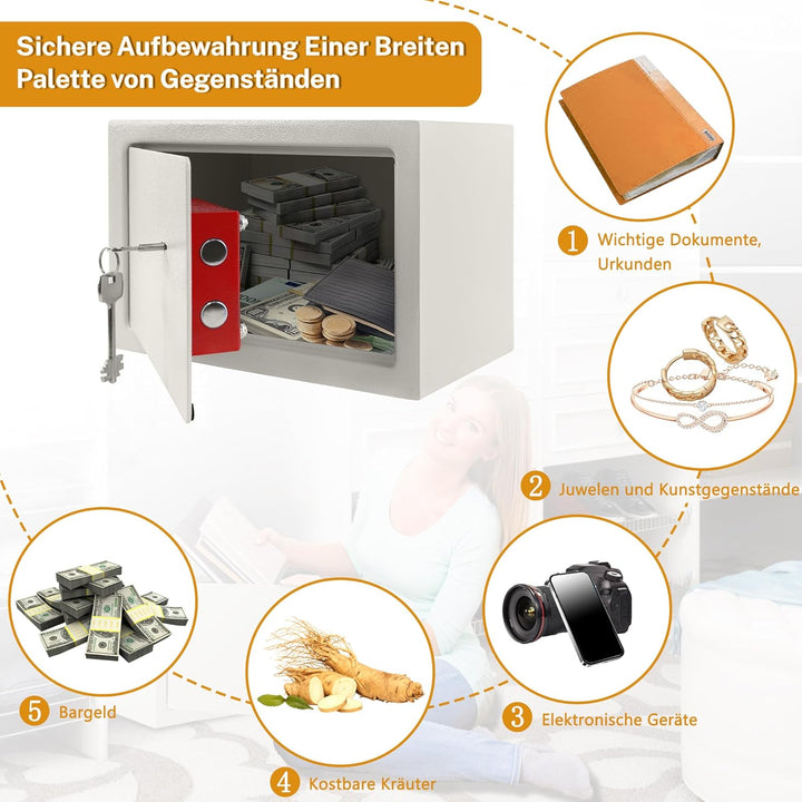 Froadp Safe Tresor Möbeltresor mit Doppelbartschloss, 2 x Schlüssel und Befestigungsschrauben Homesa