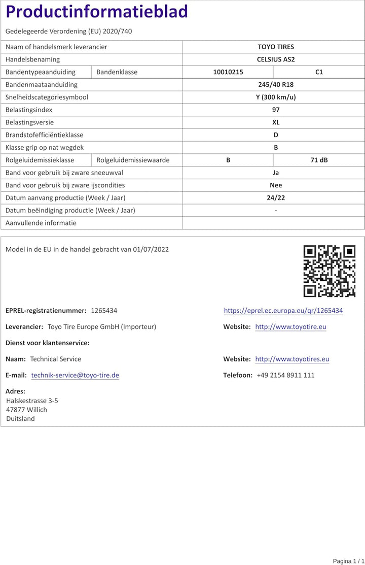 TOYO 245/40 R 18 XL TL 97Y CELSIUS AS2 MFS BSW M+S 3PMSF Allwetter Ganzjahresreifen