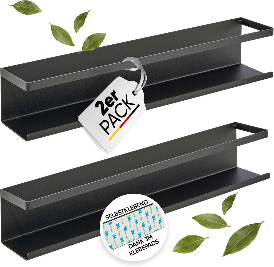 LIKAYA® Gewürzregal 2er Set aus schwarzem Metall mit 3M™ Klebepads für zB unsere Gewürzgläser (2x6 S
