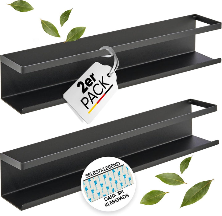LIKAYA® Gewürzregal 2er Set aus schwarzem Metall mit 3M™ Klebepads für zB unsere Gewürzgläser (2x6 S