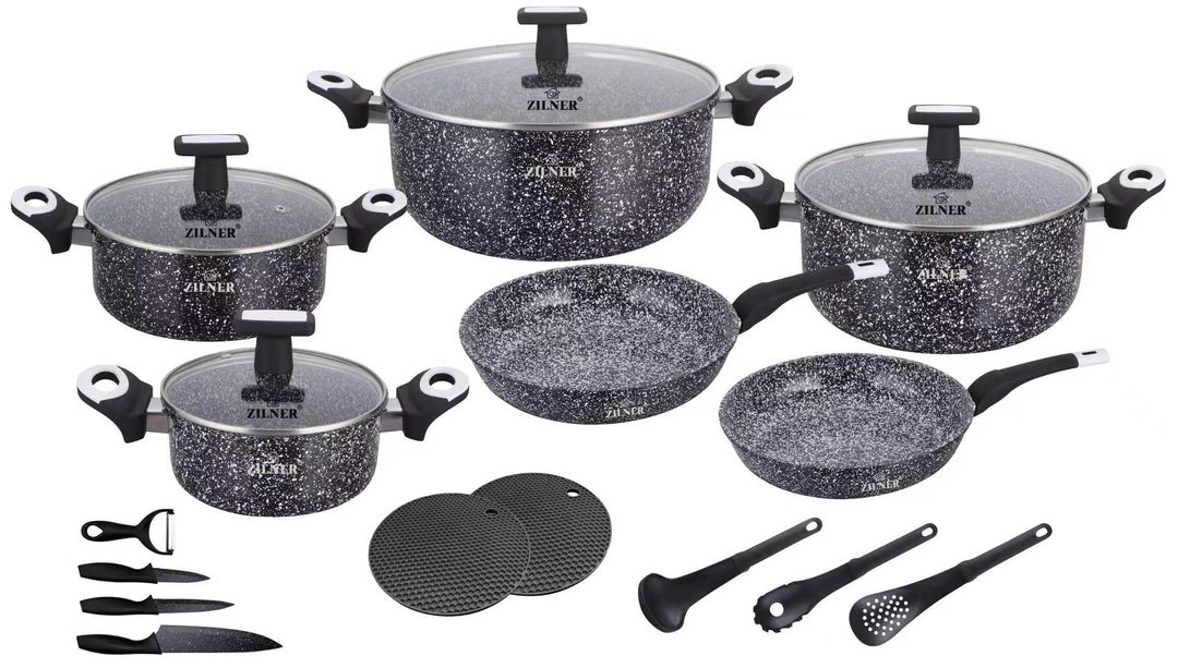 Töpfe und Pfannen Set - Topfset 19-teilig - Marmorbeschichtung und Keramikbeschichtung - mit Glasdec