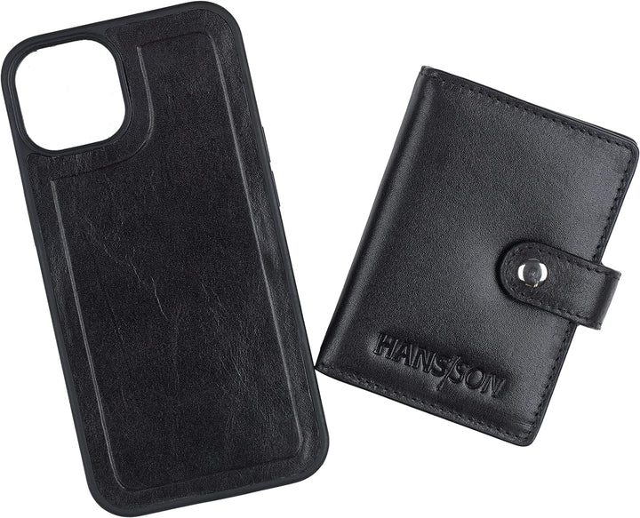 HANS/SON Echtlederhülle iPhone 13 Inkl. Magnetischem Kreditkartenwallet (Schwarz), Schwarz