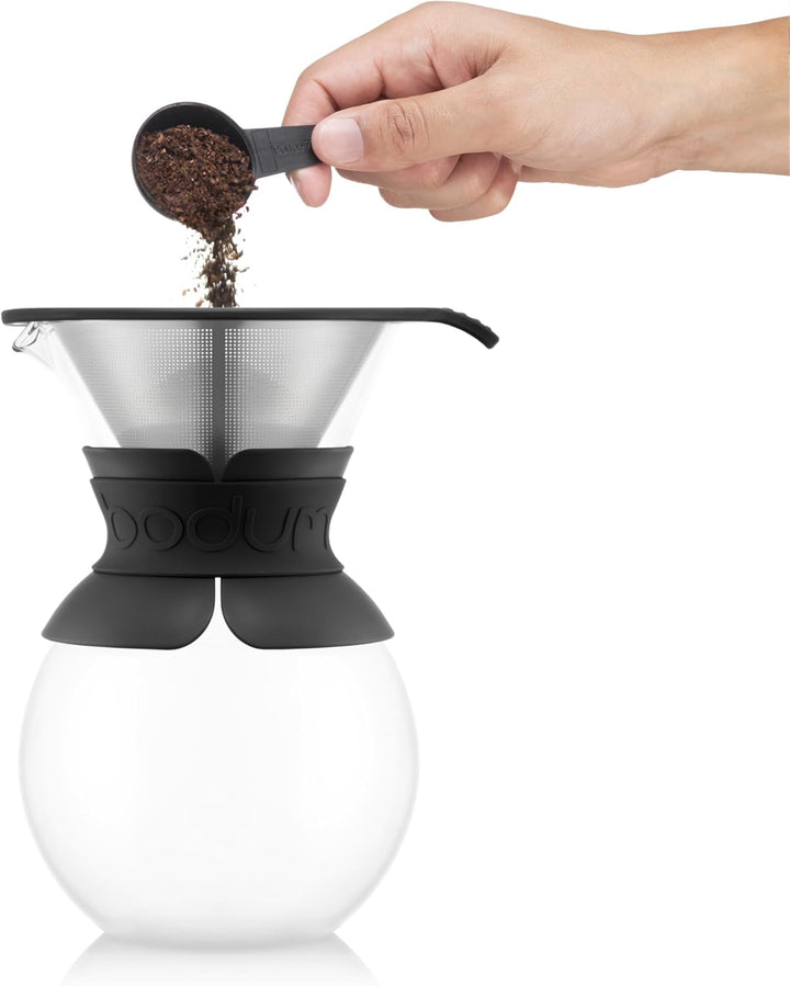 Bodum Pour Over Kaffeebereiter mit Permanentfilter Kurze Tülle 1 L 34 Oz 34oz Schwarzes Band, 34oz S