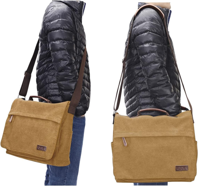Ruschen Umhängetasche Herren aus Vintagem Segeltuch, Hochwertige Herrentasche, Laptoptasche für 15,6