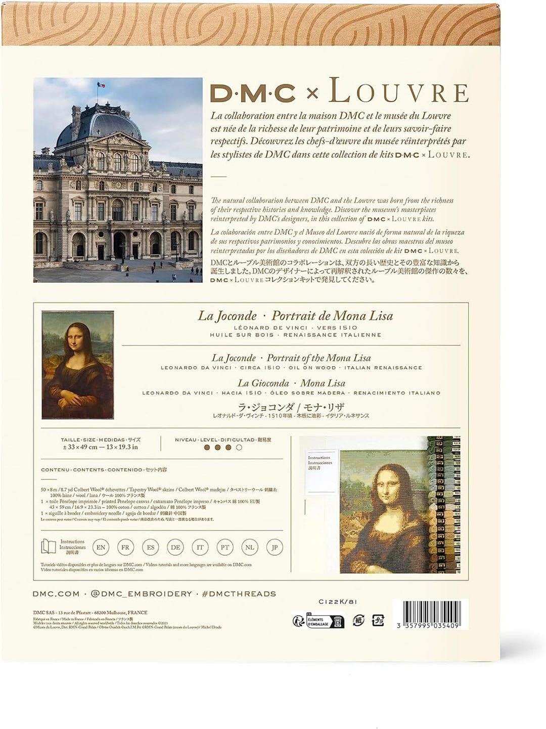 DMC - Mona Lisa von Leonardo da Vinci, Le Louvre, Gobelinset Niveau mittel