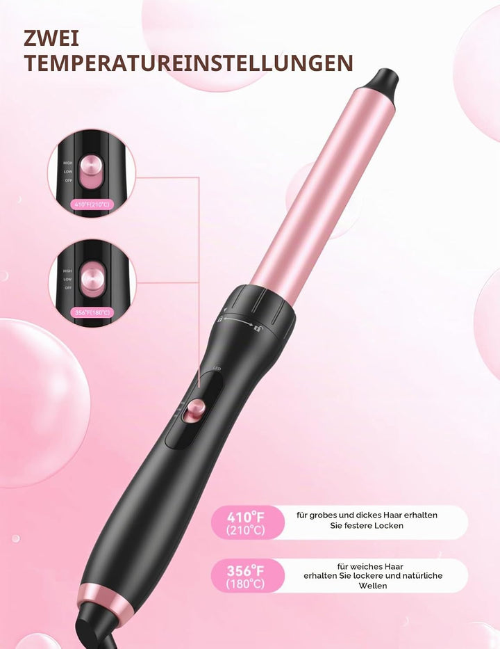 LANDOT Lockenstab mit Thermobürste 5-in-1 Set: Für Volumen &amp; definierte Locken, 38mm Bürstenkopf &amp; 4