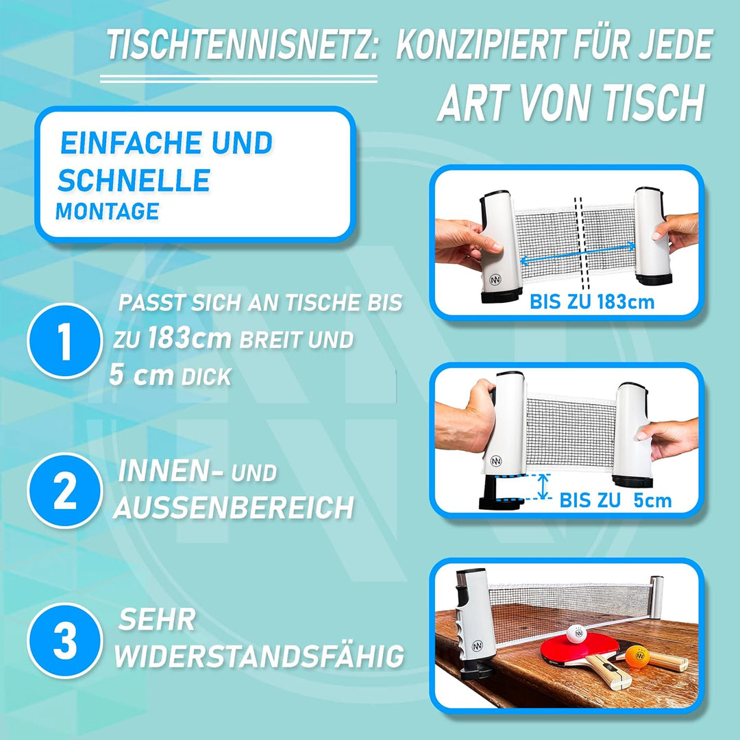 NIRBUN Tischtennisschläger Set mit ausziehbarem Netz, Tischtennisschläger Profi, 3-Sterne-Tischtenni