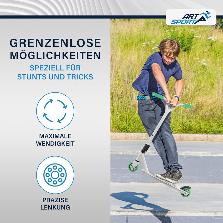 ArtSport Stunt Scooter mit 360° Lenkung, ABEC 9 Kugellager, 100 mm PU Räder & Griptape, Funscooter f